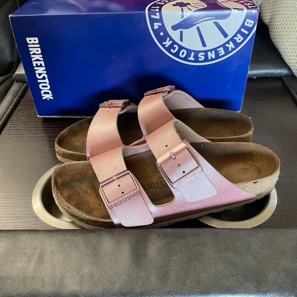 Birkenstock Arizona Icy Metallic Rose Gold Size 38 W 7 M 5 - Picture 2 of 4